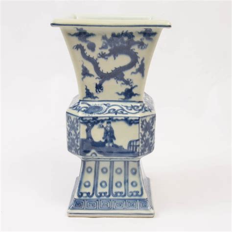 China Vaso Em Porcelana Chinesa Azul E Branco Decorad