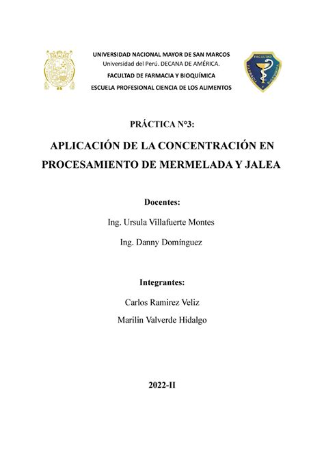 Práctica 3 Elaboración De Mermelada Universidad Nacional Mayor De San Marcos Universidad Del