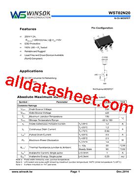 WST02N20 Datasheet PDF Shenzhen Guan Hua Wei Ye Co Ltd