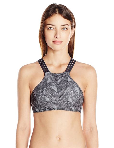 Women S Jacquard Lofty Reversible High Neck Sporty Bikini Top Dark