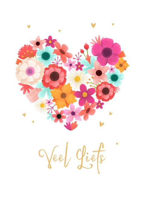 Zomaar Kaart Veel Liefs Bloemen Liefde Hartjes Kaartje Go