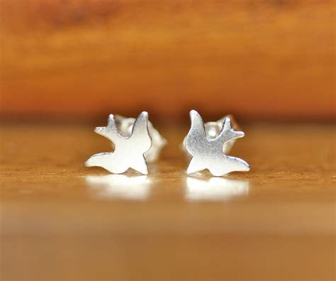 Bird earrings, sterling silver bird stud earrings, tiny silver earrings ...