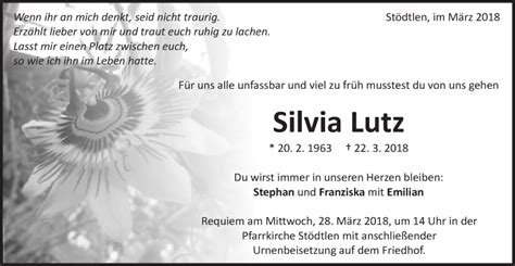 Traueranzeigen Von Silvia Lutz Ostalbtrauer