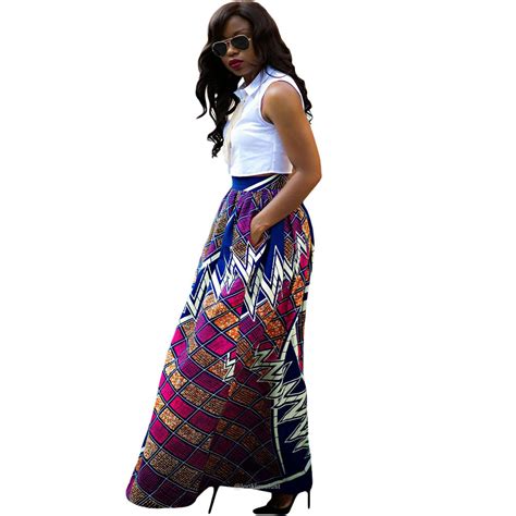 African Print Long Skirt Ankara Dashiki High Waist A Line Maxi Umbrella