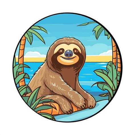 Sloth Cute Funny Cartoon Kawaii Farbenfrohe Aquarelle Strand Sommer