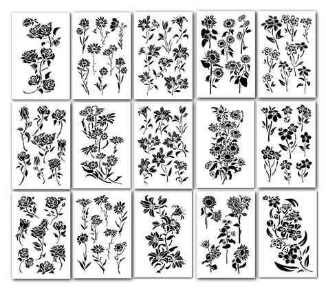 15 Large Flower Stencils for Wall Decore painting Crafts Art Model ...