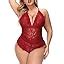Amazon Aranmei Sexy Plus Size Teddy Lingerie Snap Crotch Lace Bodysuit Deep V One Piece