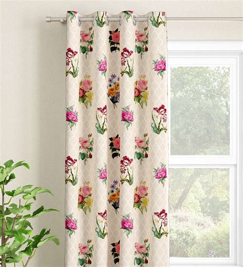 Buy Cream Floral Polyester Ft Light Filtering Eyelet Door Curtain At