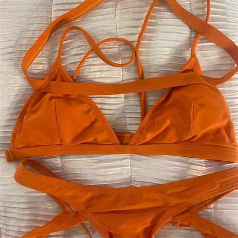 Orange Strappy Bikini Set Says Size Large But Fits Depop