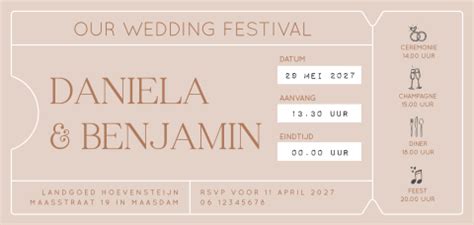 Uitnodiging Bruiloft Ticket Wedding Festival