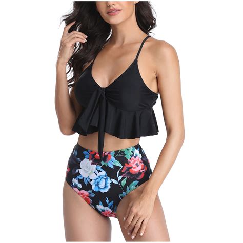 BLTIBY Bikini Set For Women Two Piece Swimsuits V Neck Low Rise Spaghetti Straps Tops With Short