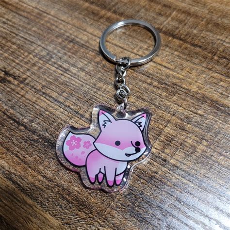 Sakura Fox Acrylic Keychain Double Sided Epoxy Domed Kawaii Etsy