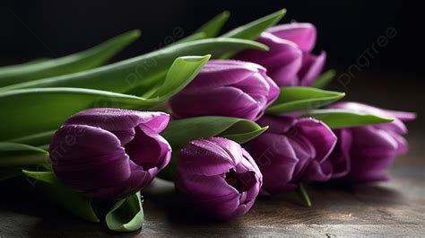 Fondo Tulipanes Morados En Una Mesa De Madera Fondo, Imagen De ...