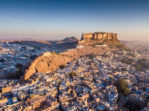 Premium Photo | Aerial view of mehrangarh fort at sunset