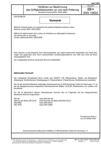 DIN V ENV 12633:2003 DE - Verfahren zur Bestimmung des ...