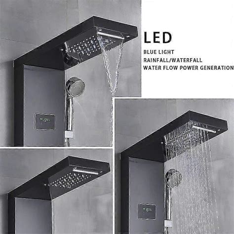 LED Black Bathroom Shower Panel Digital Screen And Multi Mode Hot Cold Water Mixer Shower Column