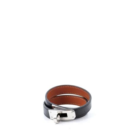 Bracelet Kelly double Tour T 1 Hermès Cuir Noir Monogram Paris