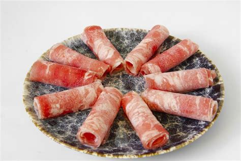 Sliced Beef Close Up For Chinese Hot Pot Stock Photo Image Of Choi Branches 206413834