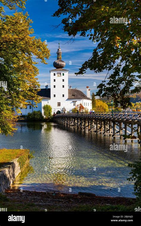 Gmunden castle on lake, Austria Stock Photo - Alamy