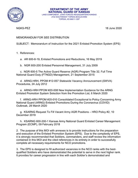 Memorandum Of Instruction For The 2021 Enlisted Promotion System Eps