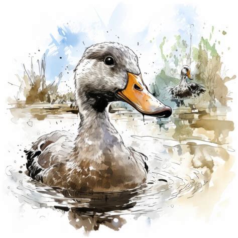 Premium AI Image | a painting of a duck swimming in a pond