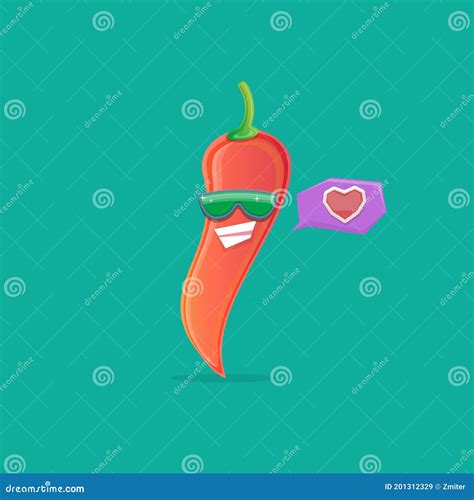 Vector Funny Cartoon Red Hot Chilli Pepper Character With Sunglasses Isolated On Azure