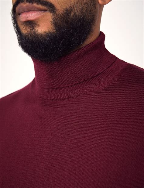 Men S Claret Roll Neck Merino Wool Jumper Slim Fit Hawes Curtis