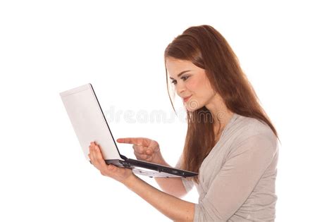 Brunette Woman With Laptop Stock Photo Image Of Contentment 18388332