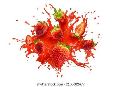 Collection Fresh Strawberry Splashing Red Juice Stock Photo