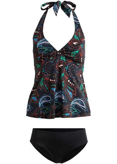 Attraktiver Tankini Mit Auffallendem Druck Schwarz Paisley