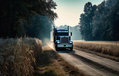 Premium Photo A Blue Semi Truck Driving Down A Country Road