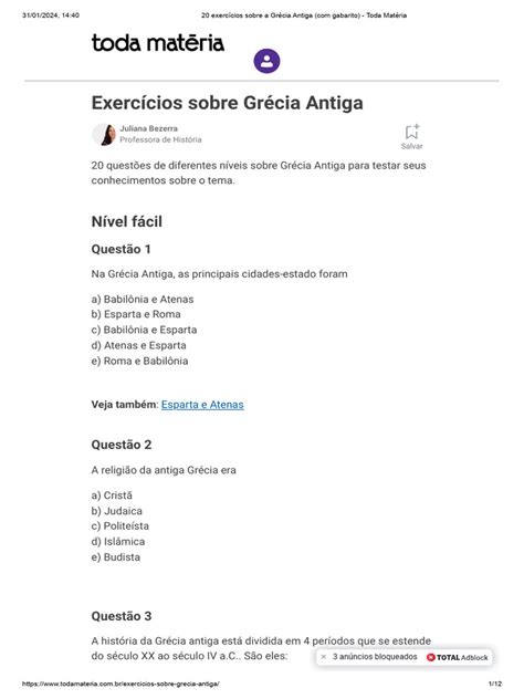 20 Exercícios sobre a Grécia Antiga | PDF | Grécia Antiga | Grécia