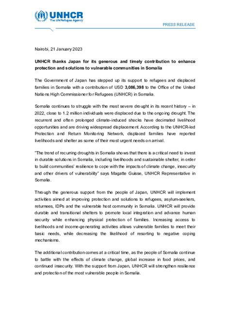 Document Unhcr Somalia Press Release 21 Jan 2023