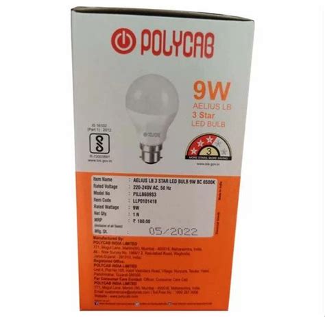 Aluminum 9 W Aelius LB Polycab LED Bulb Cool Daylight At Rs 75 Piece