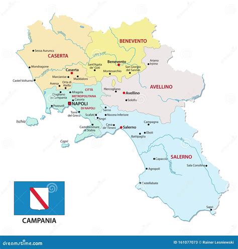 Map Of The Italian Region Campania With Provinces And Flag Stock Vector