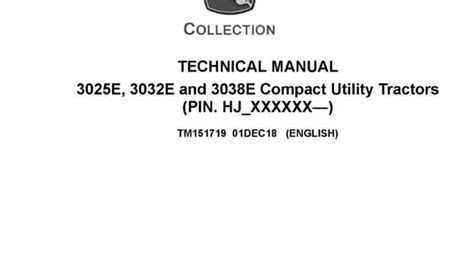 John Deere 3025e 3032e 3038e Tractor Diagnostic Repair Manual