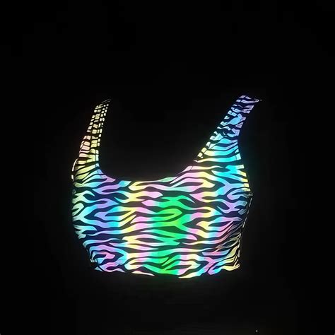 Women S Rainbow Reflective Sexy Bikini Split For Night Club Rave Party Reflective Glowing In