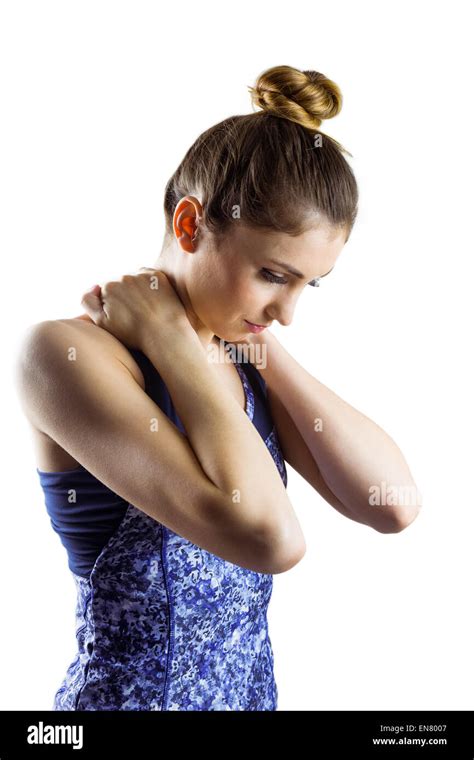 Fit Brunette With Neck Injury Stock Photo Alamy