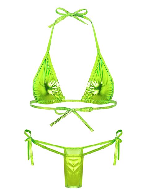 Yizyif Womens Metallic Bikini Set Halter Triangle Bra With Mini G