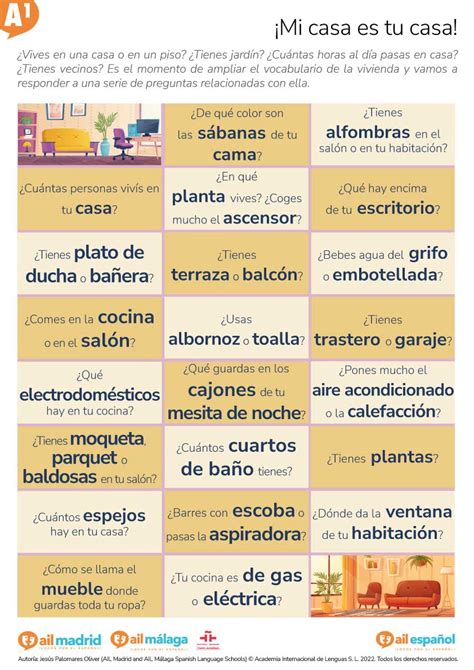 Ejercicio De Español Del Vocabulario De La Casa Ail Madrid