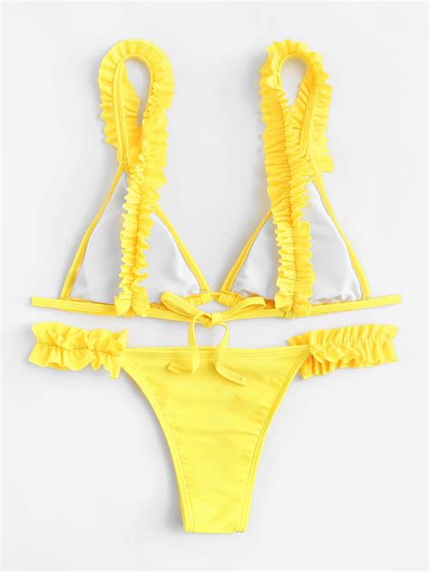 Ruffle Self Tie Bikini Set Shein Sheinside