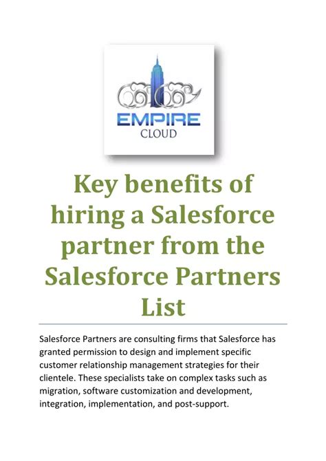 Ppt Key Benefits Of Hiring A Salesforce Partner From The Salesforce