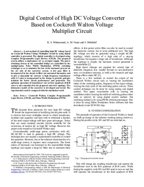 Pdf Digital Control Of High Dc Voltage Converter Based On Cockcroft Walton Voltage Multiplier