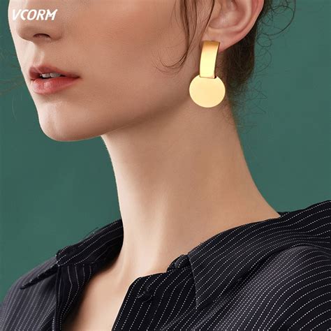 Brincos Grandes Pendentes Vcorm 2019 Inverno Moda Coreano Dourado Joias