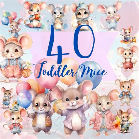 Cute Toddler Mice Clipart 40 Transparent PNG Files. for Nursery ...