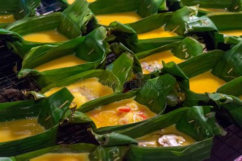 Steamed Eggs Wrapped In Banana Leaves In Chiang Mai Thailand Stock