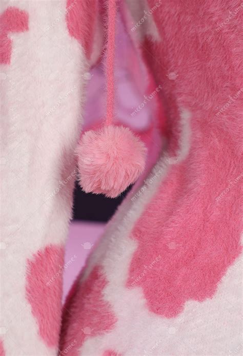 Pink Milk Cow Pattern Fluffy Bodycon Romper Sexy Lingerie Cow Print Furry Hooded Bodysuit