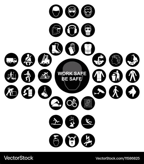 Black cruciform health and safety icon collection Vector Image