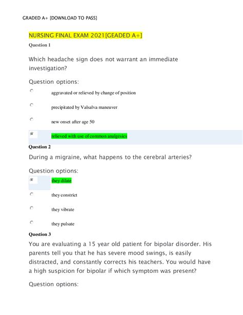 Nursing Final Exam Graded A Browsegrades