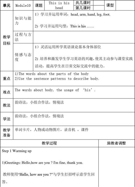 Module10 Unit1 This Is His Head 教学设计 Word文档在线阅读与下载 无忧文档